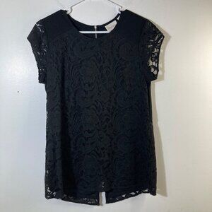 Womens‎ Chicos Lace Cap Sleeve Blouse Black M Cotton Nylon Rayon Spandex